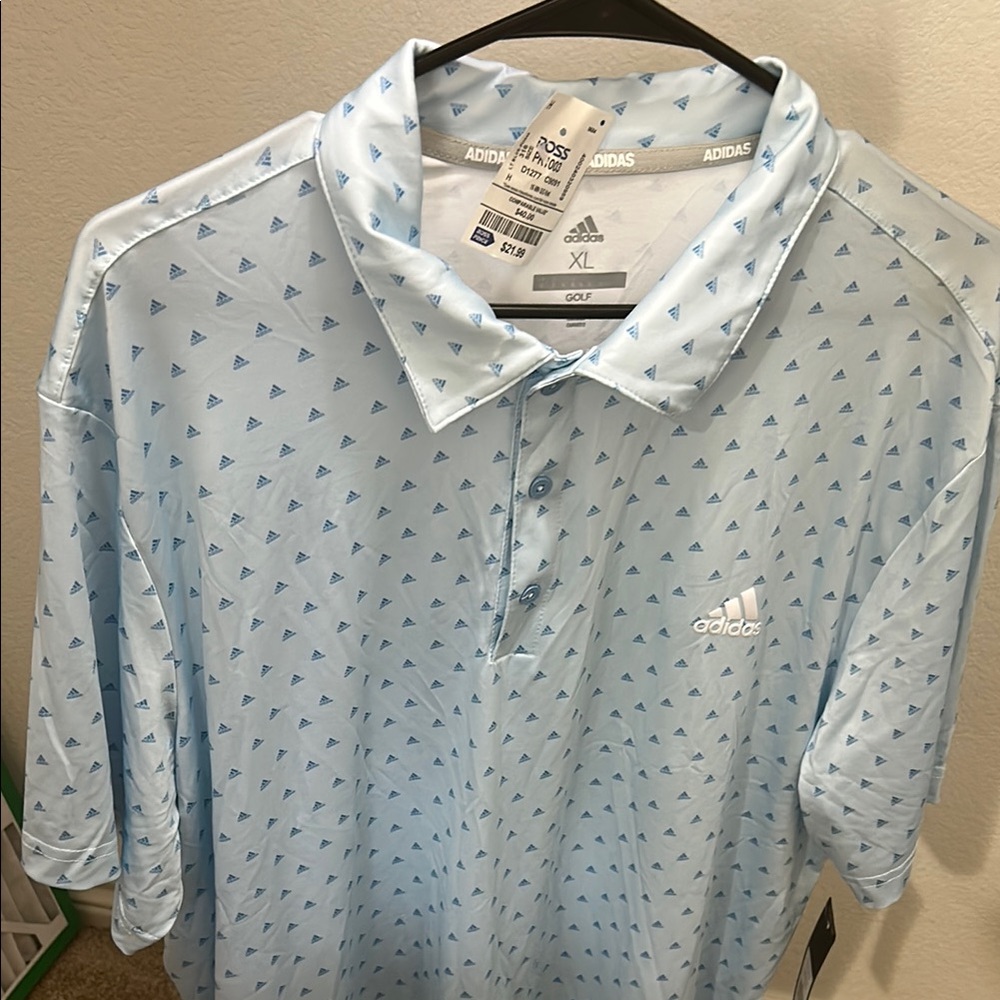 Adidas Light Blue Polo Shirt with Mini Print Design